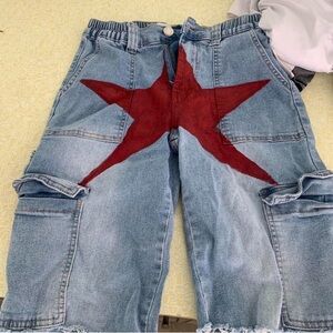 GOGO Women's Jean Shorts with Red Star